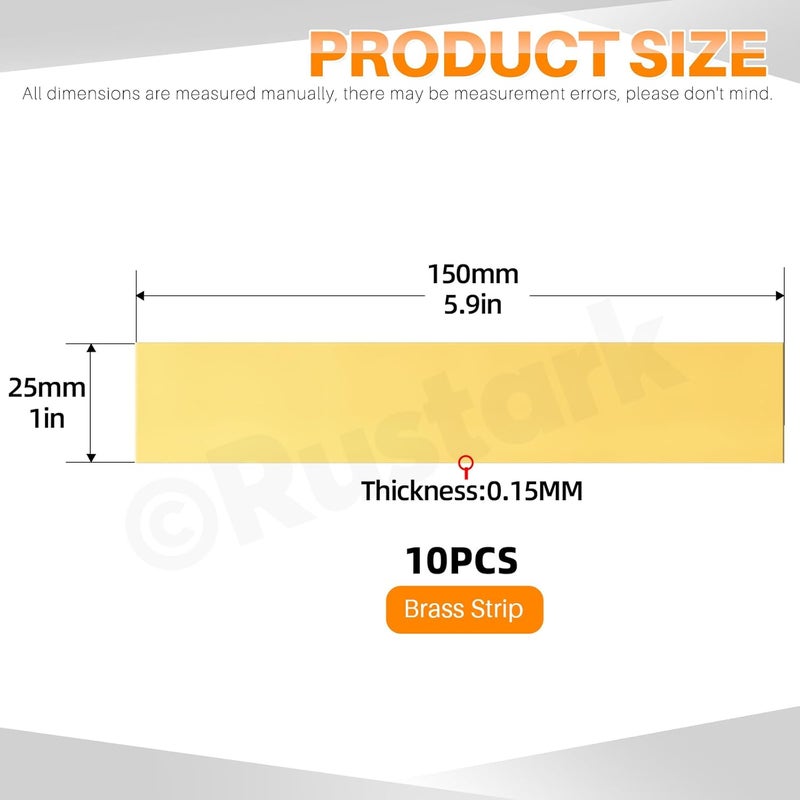Rustark 10Pcs Brass Strip Assortment Kit Brass Sheet Metal Shim Stock Sheet Metal Shims, 1" Width x 5.9" Length, 0.006" Thickness - Image 2